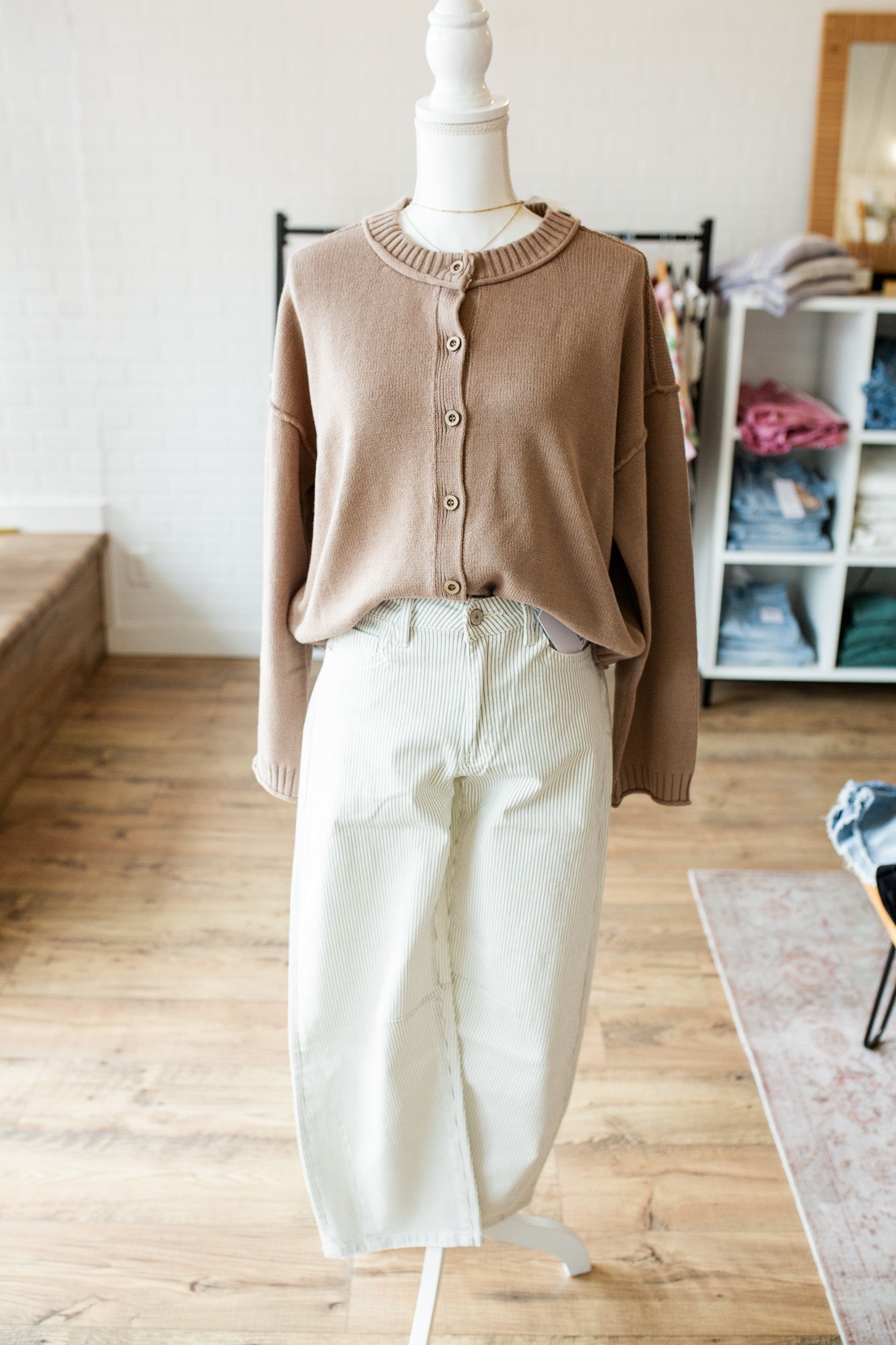 Vervet Striped Barrel Cream Denim