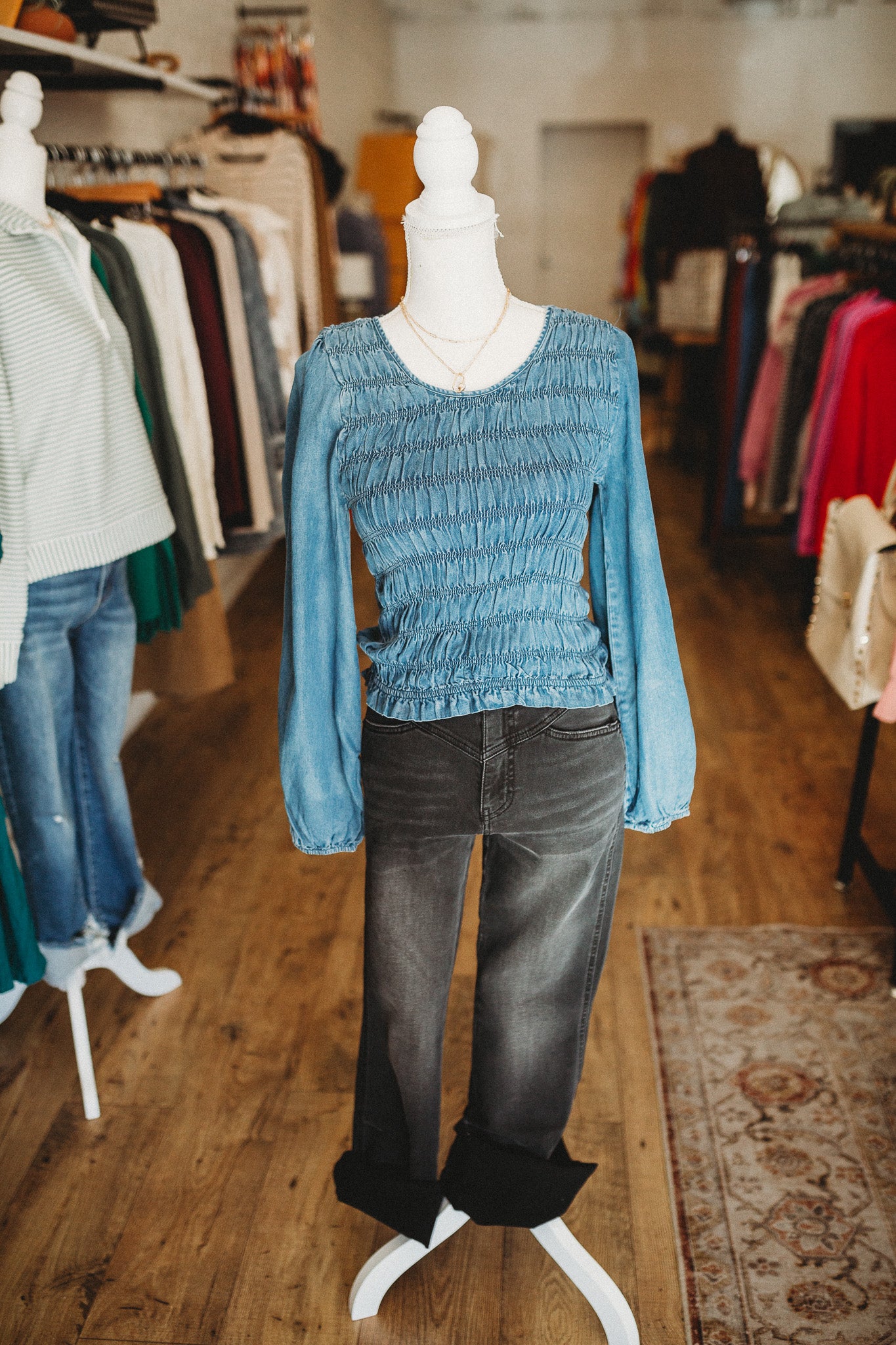 Smocked Denim Top