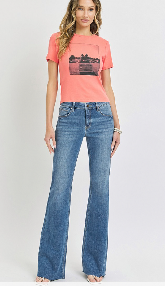 Mid Rise Flare Risen Raw Cut