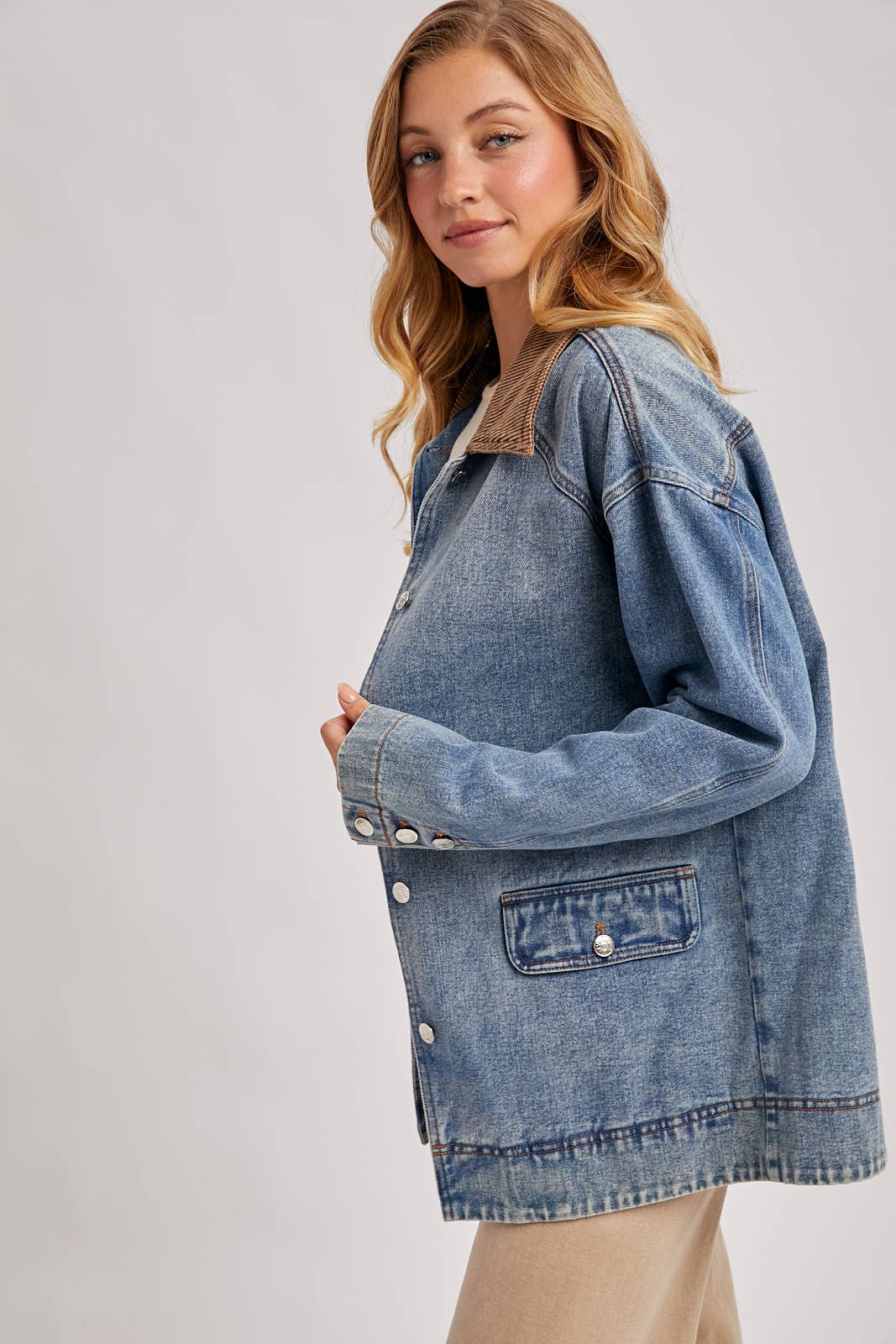 DENIM CORDUROY COLLAR CONTRAST BARN COAT