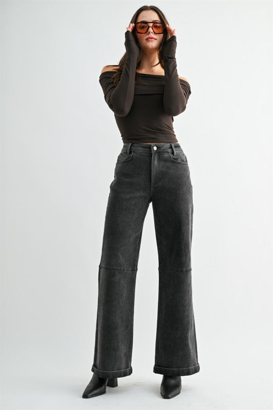 Charcoal Wide Leg Cuffed Mica