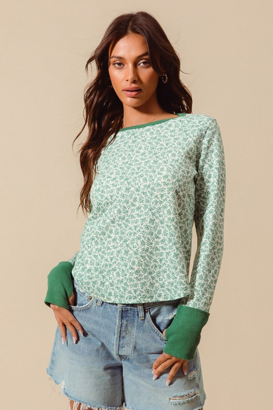 Hunter/Ivory Floral Textured Top