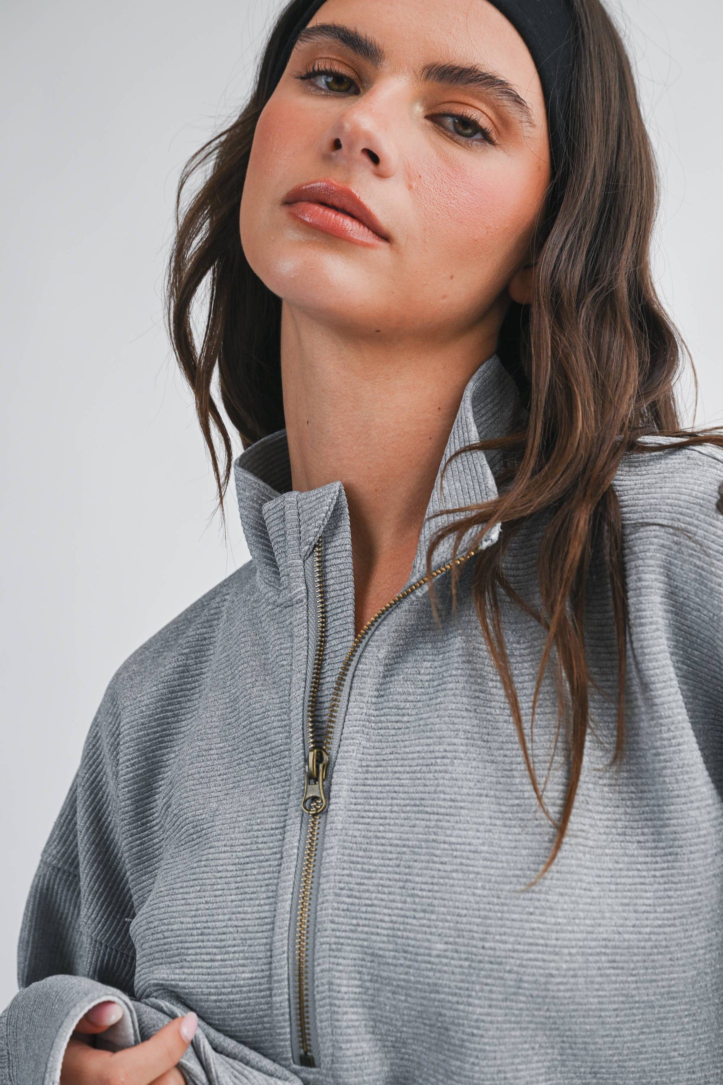 Grey Ribbed Quarter Zip