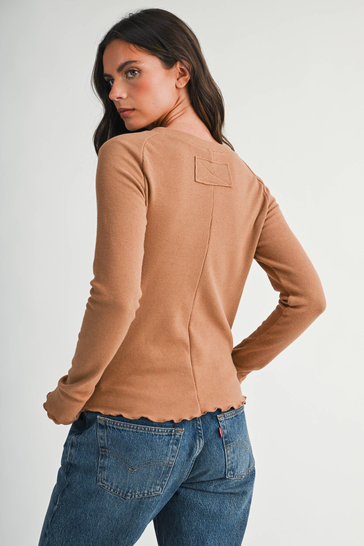 Thermal Knit Lettuce Edge Long Sleeve Top