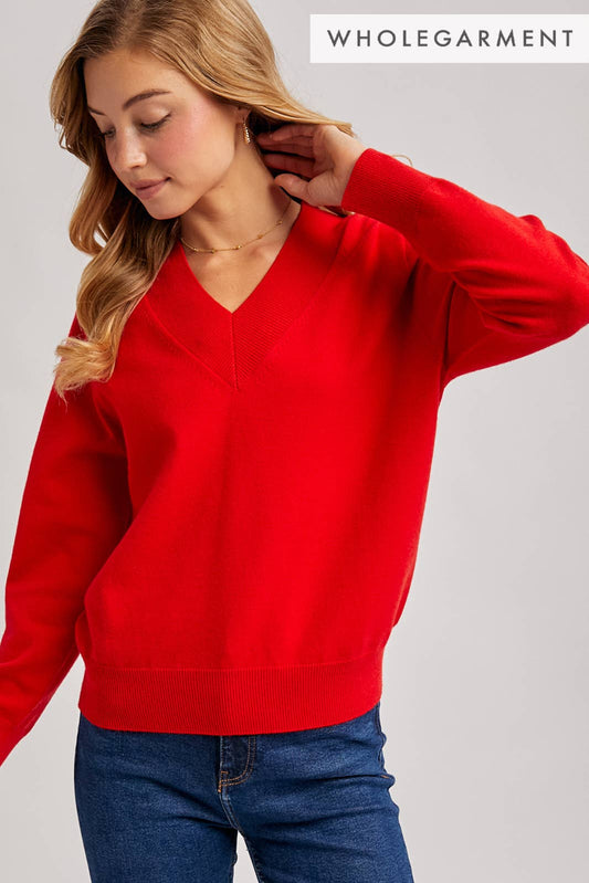 Ruby RIBBED V-NECK KNIT SWEATER