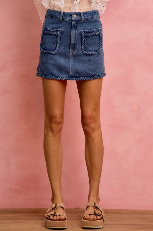 Braided Pocket Denim Skirt
