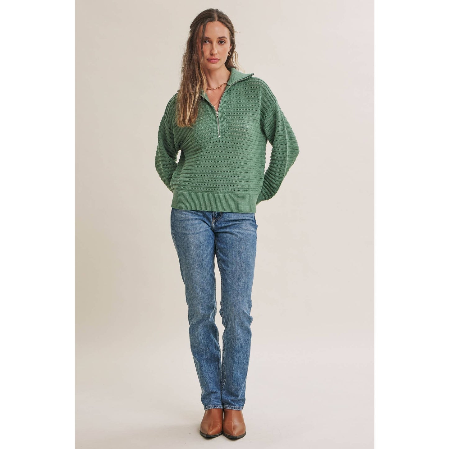 Sea Green Crochet Zip