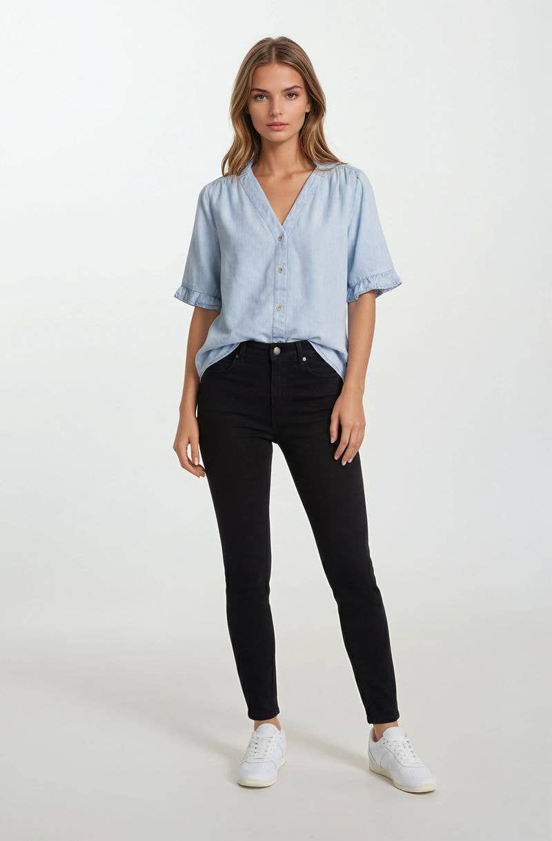 Denim Mini Ruffle Top