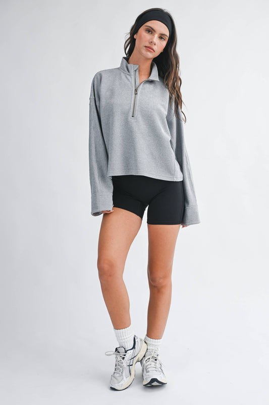 Grey Ribbed Quarter Zip