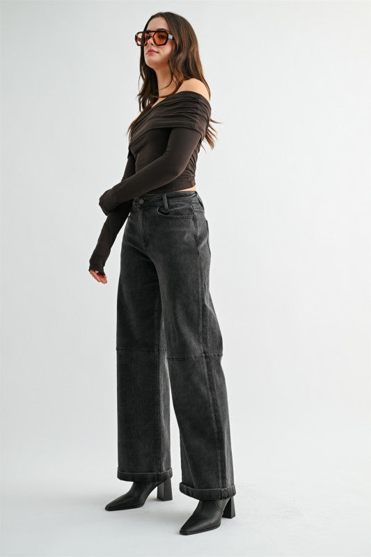 Charcoal Wide Leg Cuffed Mica