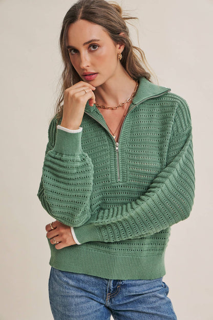 Sea Green Crochet Zip