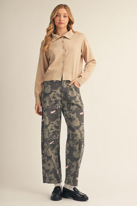 Oatmeal/Black Button Lightweight Sweater
