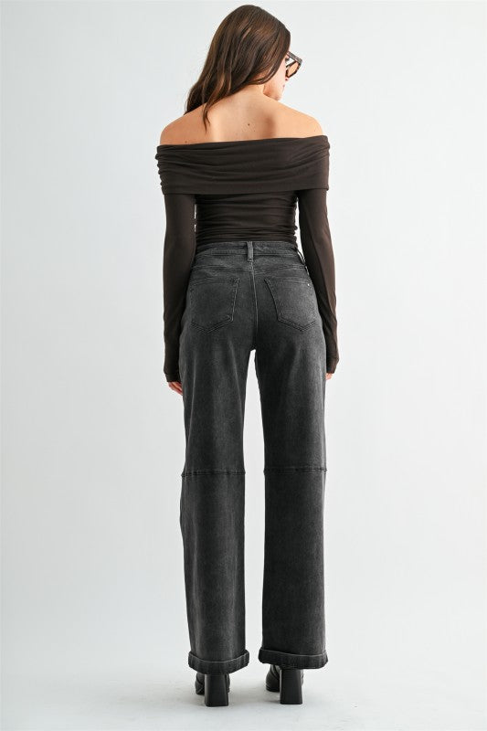 Charcoal Wide Leg Cuffed Mica